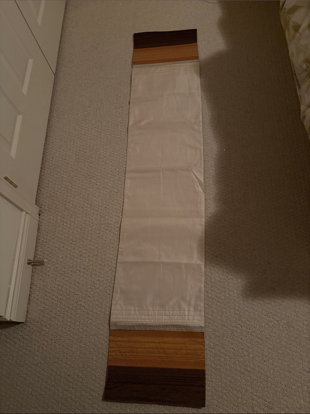Vintage Pier 1 Imports Neutral Satin Table Runner with Brown Accent Stripes